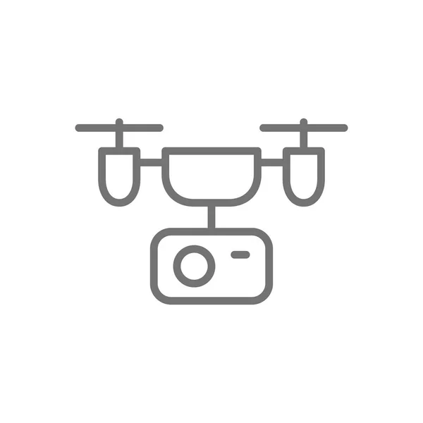 Drone com câmera de ação, quadcopter, ícone de linha de entrega . — Vetor de Stock