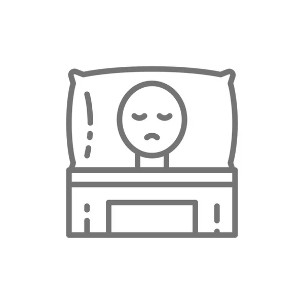 Patient cancéreux au lit, icône de ligne d'oncologie . — Image vectorielle