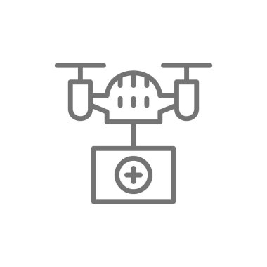 Tıbbi kutu, hızlı teslimat, ulaşım hattı simgesi ile drone.