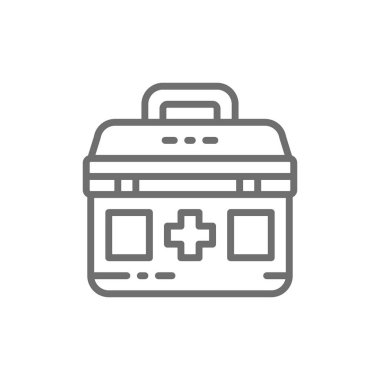 İlk yardım çantası, tıbbi çanta, bağış için ilaç, Charity, gönüllülük hattı simgesi.