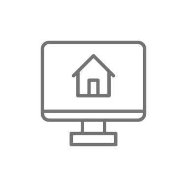 Emlak hattı simgesi için ev, uygulama ile monitör.