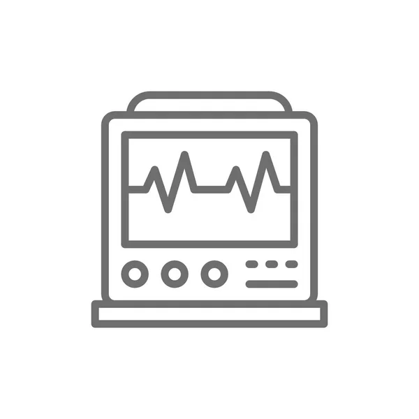 Máquina de eletrocardiograma com pulso, monitor de UTI, ícone de linha de eletrocardiógrafo . — Vetor de Stock