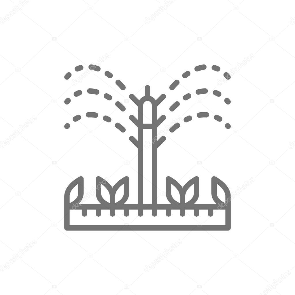 Watering, irrigation sprinklers, agriculture, gardening tools line icon.