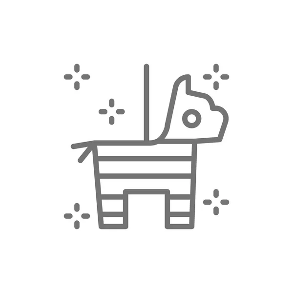 Mexicaanse pinata paard met confetti en snoep lijn-pictogram. — Stockvector