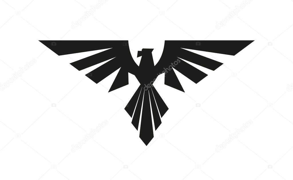 Heraldic eagle logo.