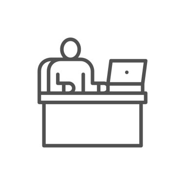 İş yerinde adam, ofis çalışma, patron çizgi simgesi.