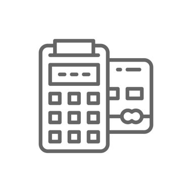 POS kredi kartı, bankacılık terminali, ödemeler yöntemleri hat simgesi.