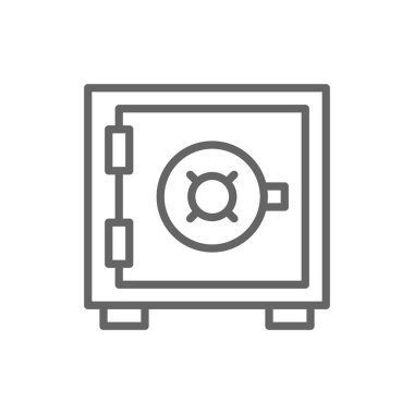 Banka kasası, para yatırma, güvenlik kutusu, kasa çizgisi simgesi.