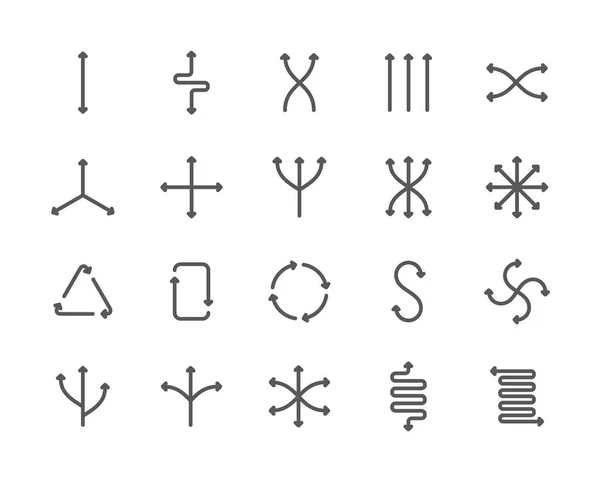 Reihe von Flexibilitätslinien-Symbolen. verschiedene Richtungen, Reset, Pfeile und mehr. — Stockvektor