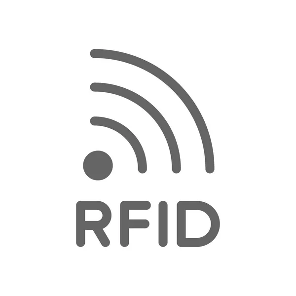Palabra RFID e icono de línea de identificación de radiofrecuencia . — Vector de stock