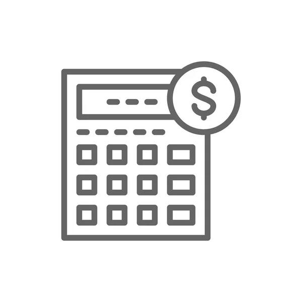 Calculatrice, comptabilité, comptabilité, finances, icône de ligne d'économie . — Image vectorielle