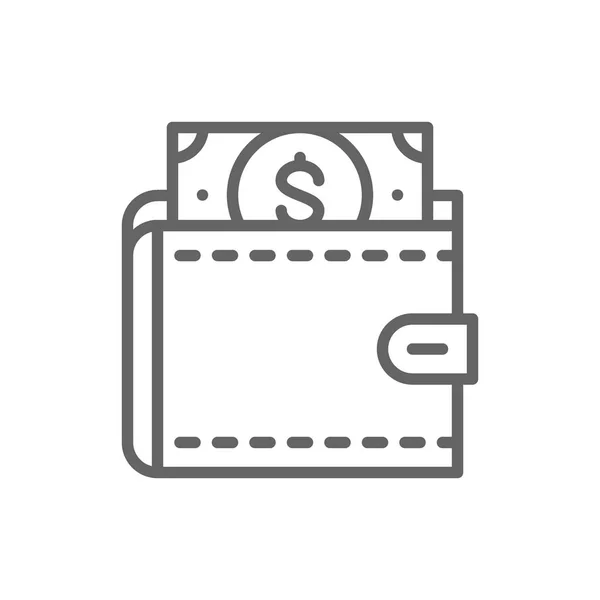 Wallet with dollars, save money, invest line icon. — Stock Vector