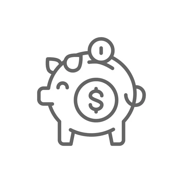 Piggy Bank, Zapisz ikonę linii pieniędzy. Izolowane na białym tle — Wektor stockowy