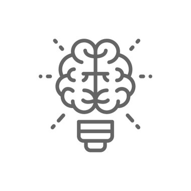 Beyin ve ampul, yenilik, yaratıcı fikir hattı simgesi.