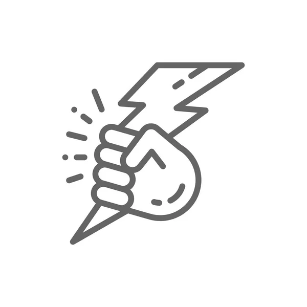 Vector hand with lightning, power line icon. — Stock Vector