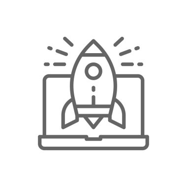 Dizüstü bilgisayardan roket fırlatma, başlangıç çizgisi simgesi.