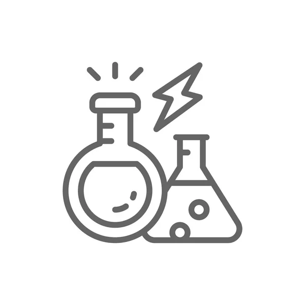 Lab equipment, experiment flasks, test tube line icon.