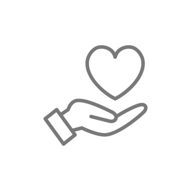 El kalp, bakım, iyilik sadaka, bağış hattı simgesi tutar.