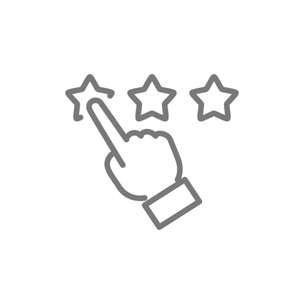 Finger point to stars, customer review, rating, feedback, reputation and quality line icon. — Stock Vector