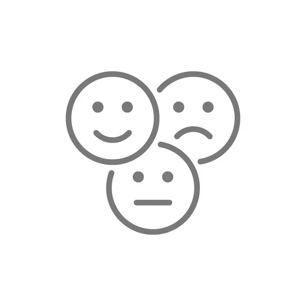 Feedback emoticons, positive, negative and neutral faces line icon. — Stock Vector