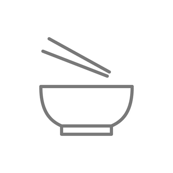 麺スープ、箸ラインアイコン付きボウル. — ストックベクタ