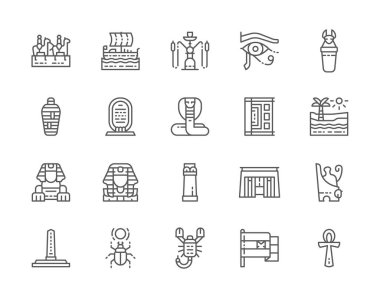 Mısır Kültür Hattı Simgeleri kümesi. Kervan, Nargile, Mumya, Akrep ve daha fazlası.