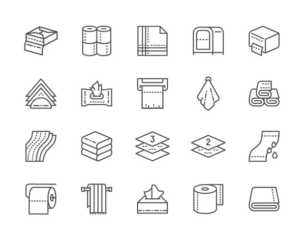 Set von Handtüchern und Servietten Linie Symbole. Toilettenrollen, Halter, Handtrockner und mehr. — Stockvektor