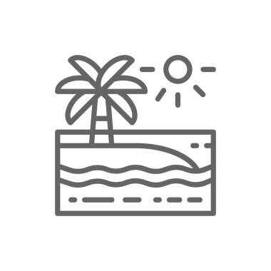 Palmiye ağaçları manzara çizgi simgesi ile Plaj.