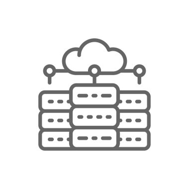 Web barındırma sunucusu, veri merkezi, dağıtılmış veritabanı satırı simgesi.