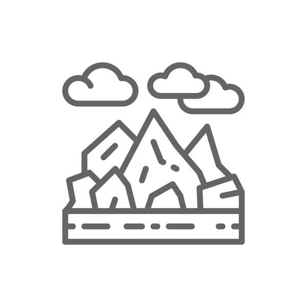 Montañas y rocas paisaje línea icono . — Vector de stock