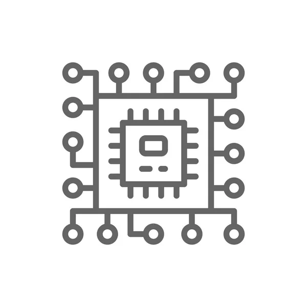 Cpu 微处理器，计算机芯片线图标. — 图库矢量图片
