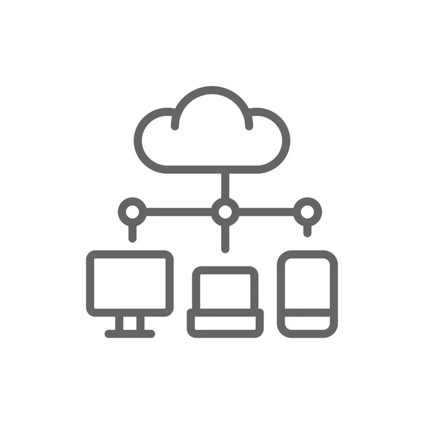 Computación en la nube, icono de línea de tecnología de red de almacenamiento de datos . — Archivo Imágenes Vectoriales