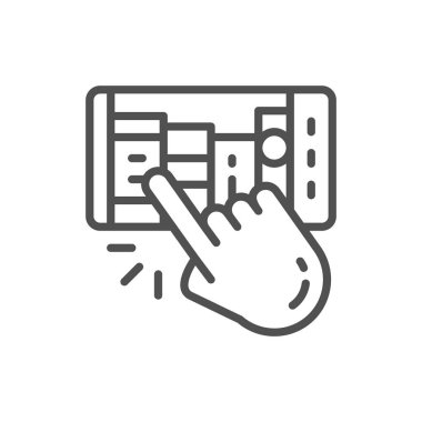 Cep telefonu ile el, adam e-kitap, e-kütüphane hattı simgesi seçer.