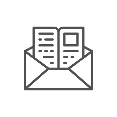 Sayfalı mektup, çalışma daveti, zarf posta satırı simgesi.