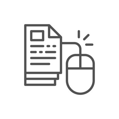 Sayfaları ile bilgisayar fare, tek tıklamayla online eğitim, web kitaplık satır simgesi.
