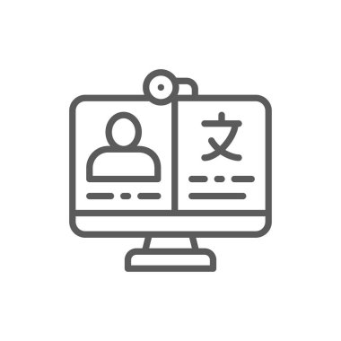 Video çevirisi, konferans, çevrimiçi toplantı satırı simgesi.