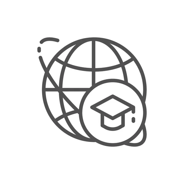 Plafond des diplômes et monde, icône de la ligne d'éducation mondiale . — Image vectorielle