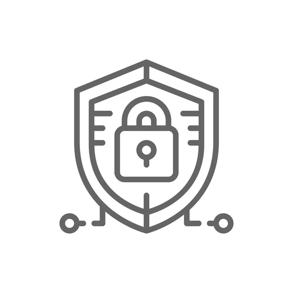 Antivirus, ochrona danych, ikona linii bezpieczeństwa cybernetycznego. — Wektor stockowy