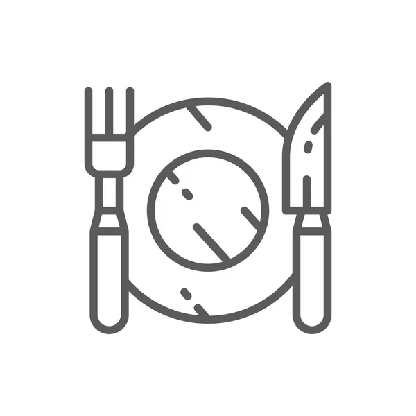 칼붙이, 포크와 나이프 라인 아이콘 접시. — 스톡 벡터