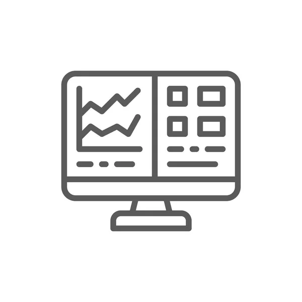Computerbildschirm mit Tabellenkalkulation, Finanzbuchhaltungsbericht Zeilensymbol. — Stockvektor
