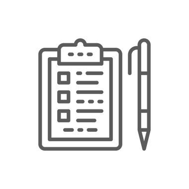 Kalemli klasör tableti, denetim listesi satır simgesi.