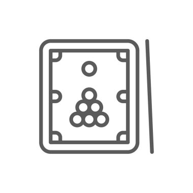 Bilardo, işaret ve topları çizgi simgesi ile tablo.