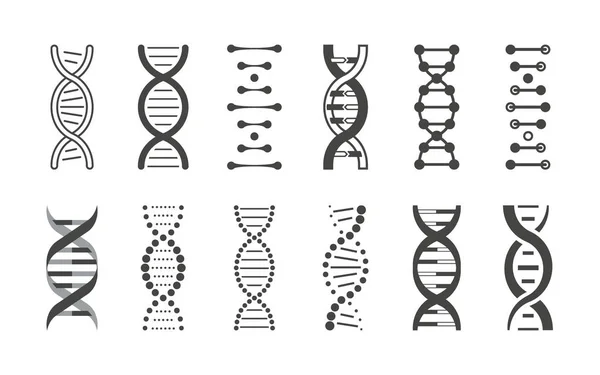 Beyaz arka plan üzerinde siyah DNA sarlis sembolleri kümesi.