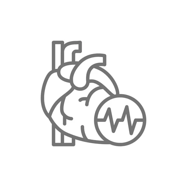 Obesity heart, visceral fat, heart attack line icon. — Stock Vector