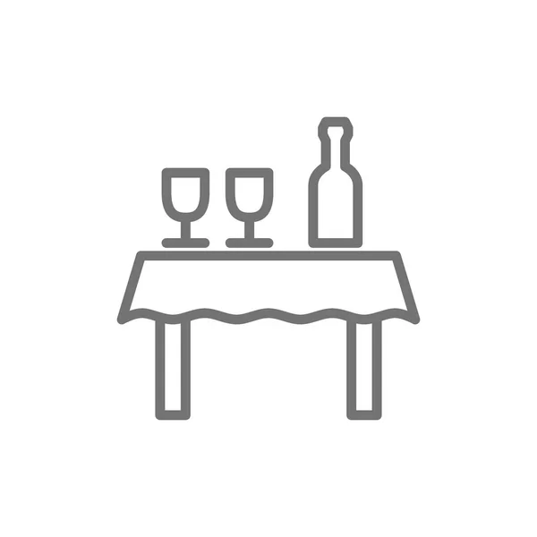 Table avec bouteille de vin et verres icône ligne . — Image vectorielle