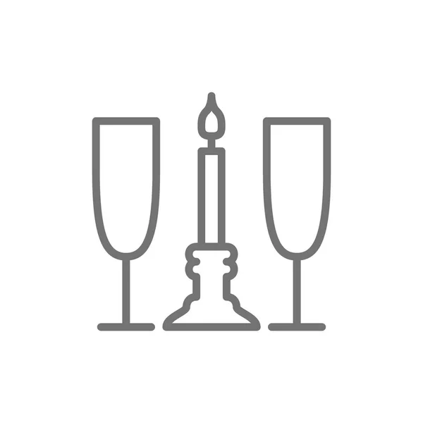 Deux verres avec bougie, icône romance ligne . — Image vectorielle