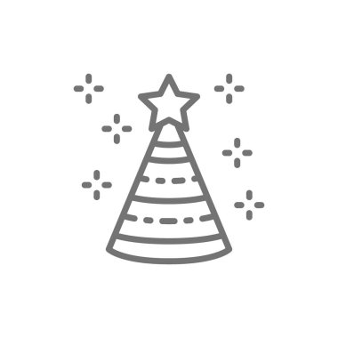 Doğum günü şapkası, koni, parti dekorasyon hattı simgesi.