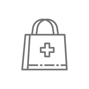 İlk yardım çantası, doktor çantası, tıbbi evrak çantası hattı simgesi.