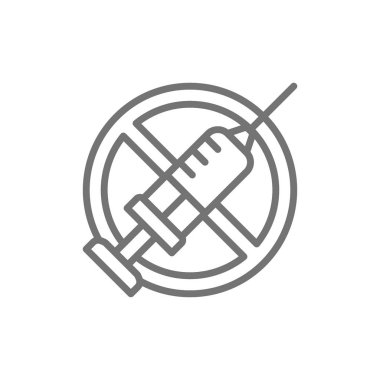 Şırınga ile yasak işareti, hiçbir aşı, hiçbir enjeksiyon hattı simgesi.