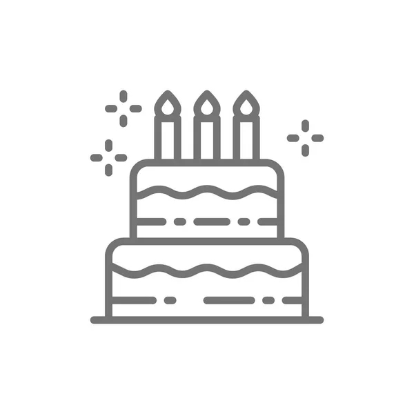 Narozeninový dort, prázdninový tort, ikona sladké čáry. — Stockový vektor
